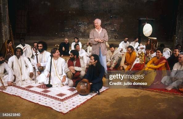 British director Peter Brook directs a rehearsal of his play Mahabharata on stage at Theatre des Bouffes du Nord in Paris. The play is a stage adaptation written by Brook and French scriptwriter Jean-Claude Carriere, based on the classic Indian epic poem. (Photo by julio donoso/Sygma via Getty Images)